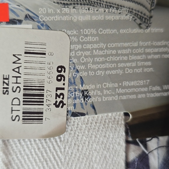 SONOMA BRAND STANDARD SIZE BLUE AND WHITE QUILTED PILLOW SHAMS BUNDLE OF 2 - Picture 8 of 12